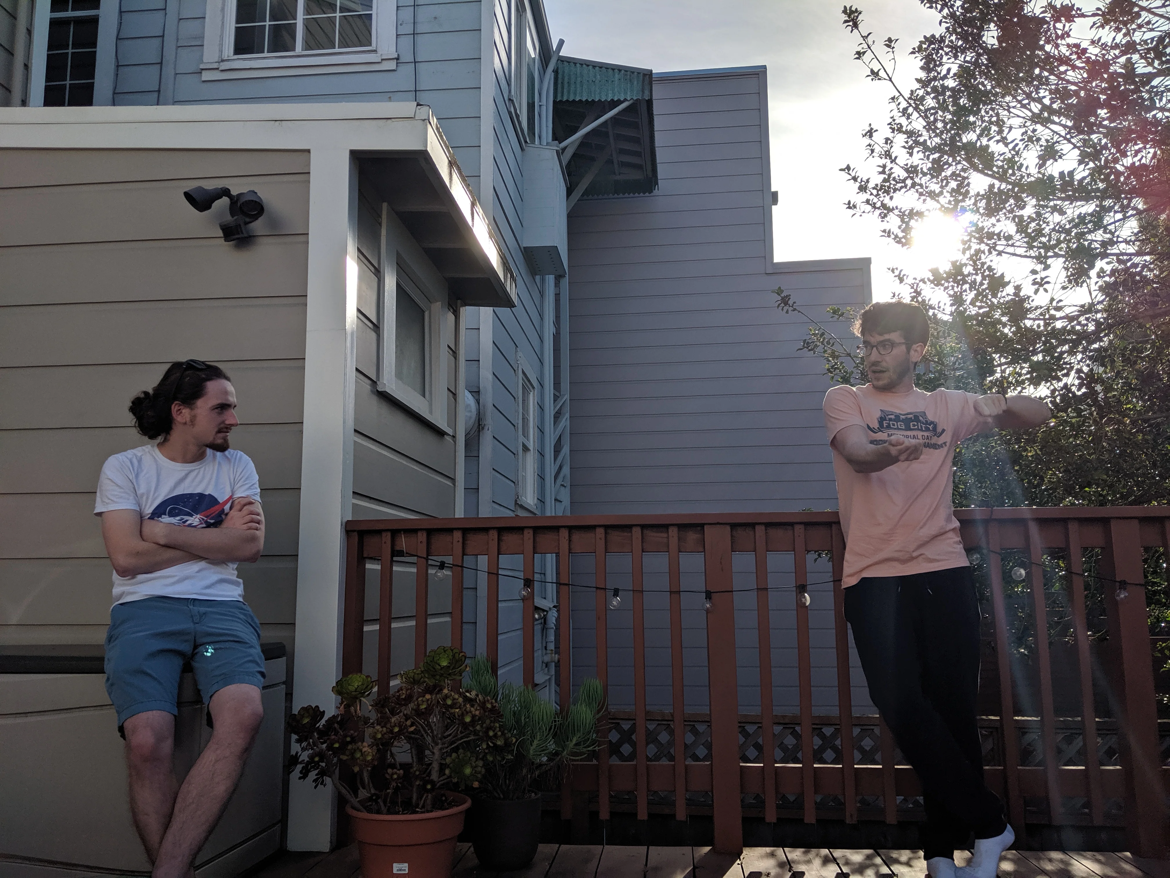 Dan and Matt discussing work at their old house in the Mission, San Francisco