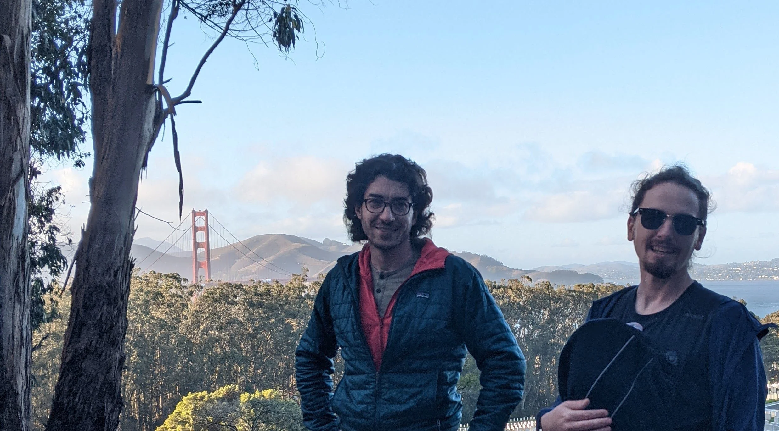 Matt and Dan walking through their old neighborhood, San Francisco's Presidio